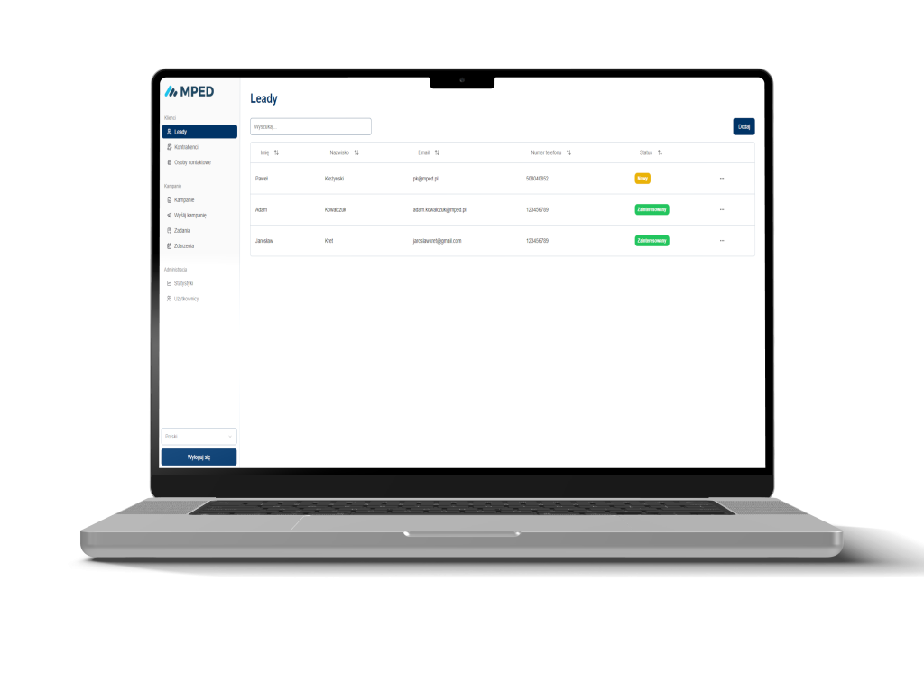 MPED CRM dashboard for customer and financial workflow management